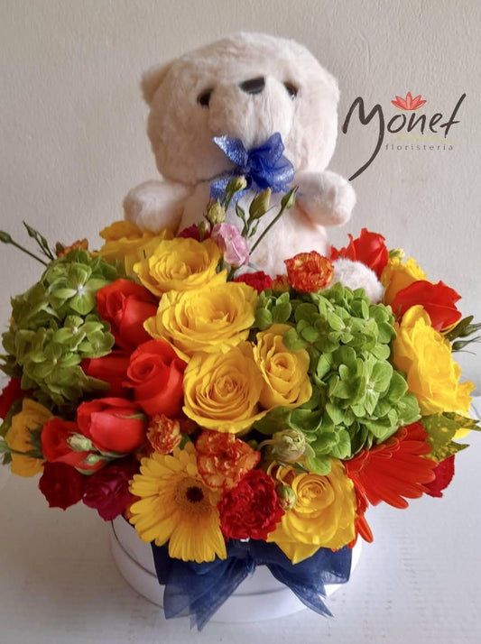 Arreglo Floral Variado con Peluche