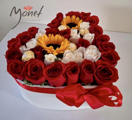 Corazón con Rosas y Girasoles.