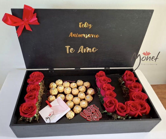 Caja con rosas y Ferreros