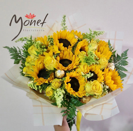Ramillete de girasoles y Ferreros