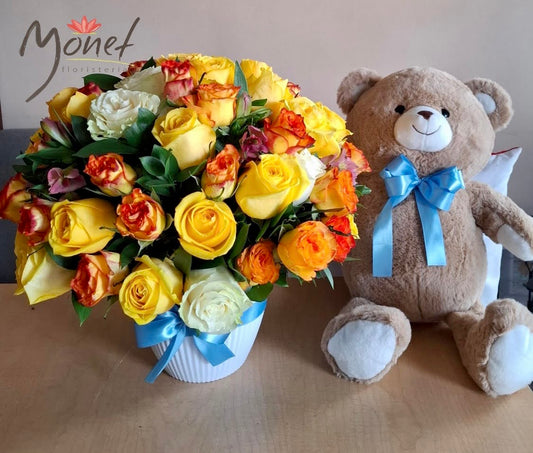 Arreglo con Peluche y Flores
